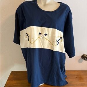 Elegant Navy Blue Embroidered Tee